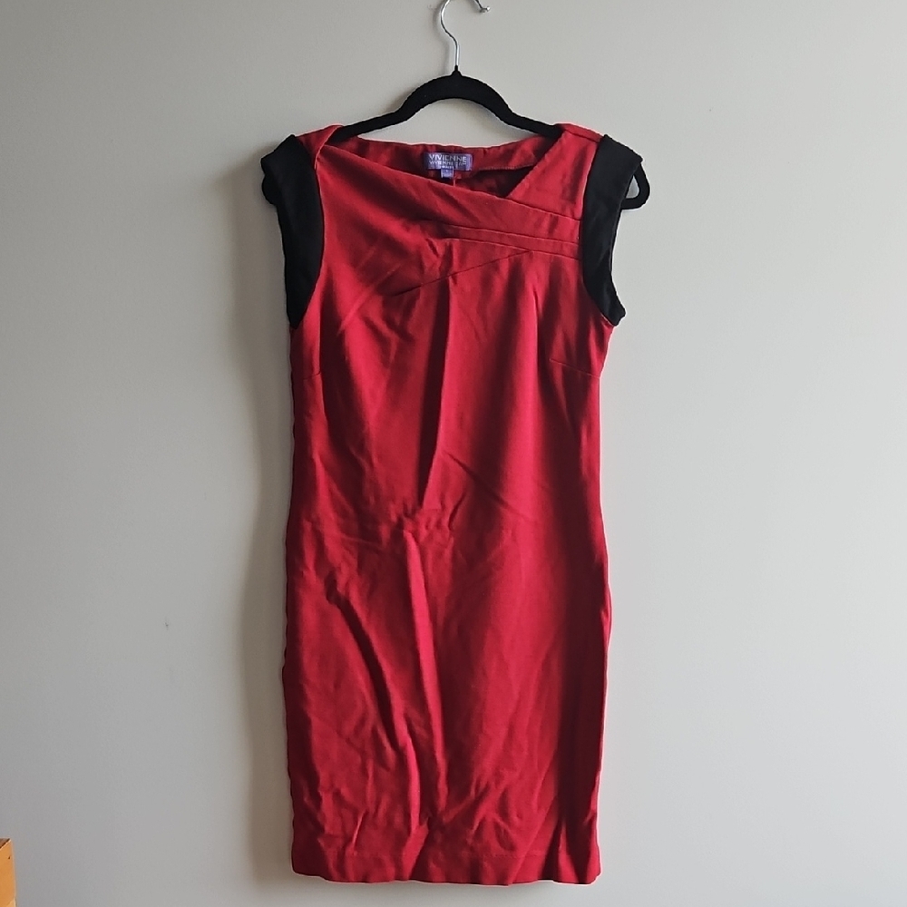 Vivienne Tam - Red Dress Square Neck Sleeveless With Black Accents - Size Small